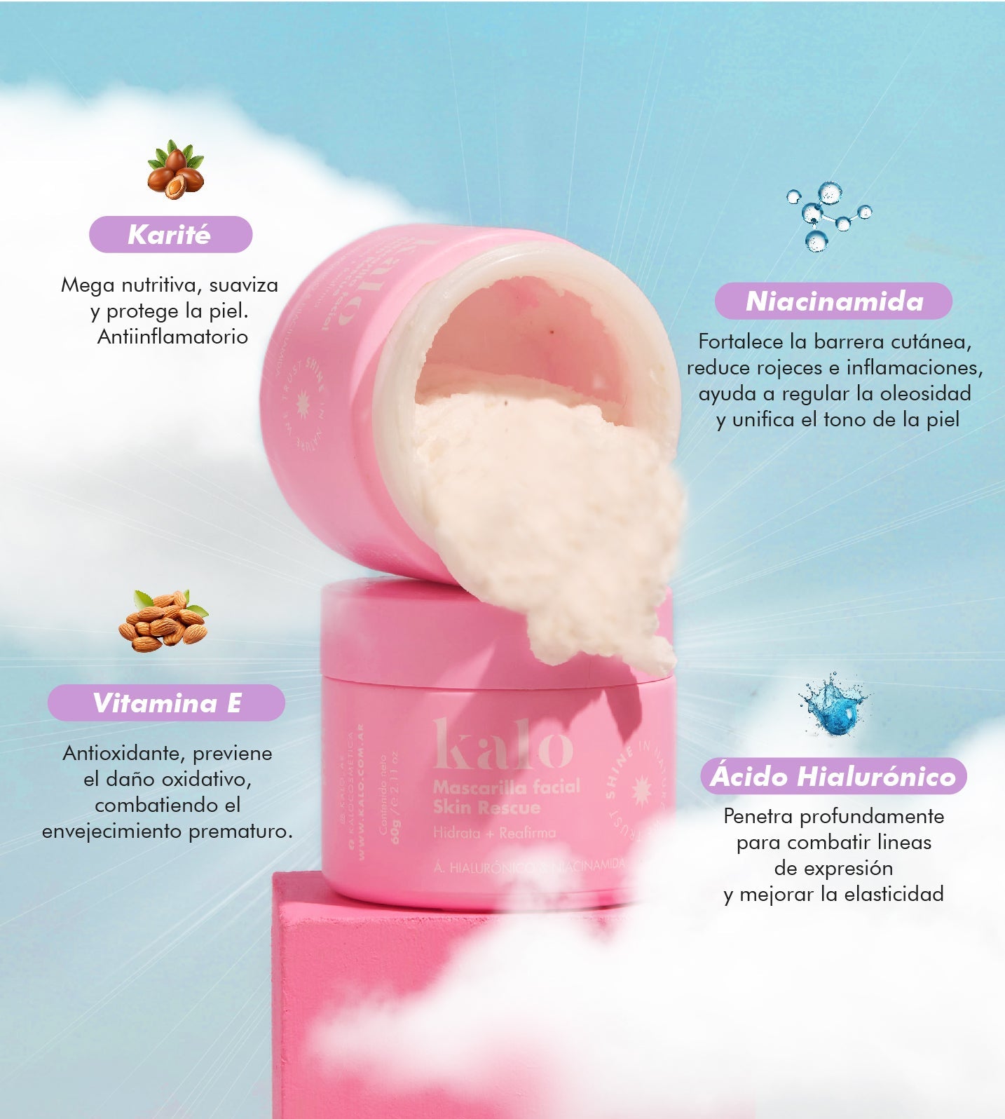 Skin Rescue - Mascarilla Hidratante con Ácido Hialurónico y Niacinamida
